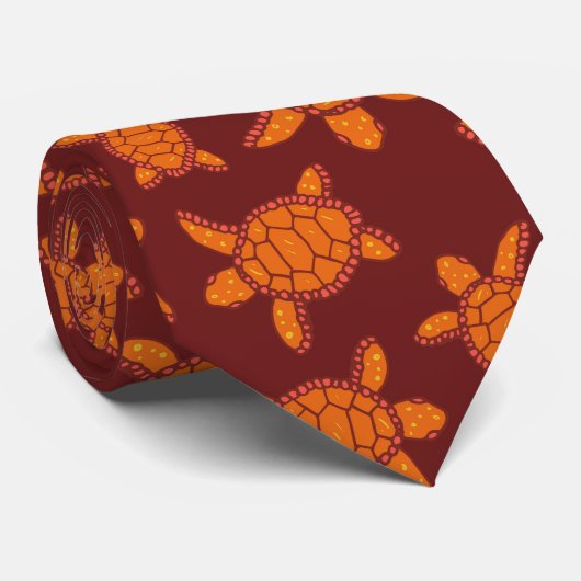 Hawaiian Zee Schildpad Bourgondië en Oranje bruilo Stropdas (Opgerold)