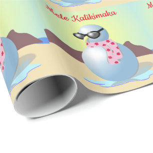 Hawaiians kerstcadeautje Snowman op strand Cadeaupapier