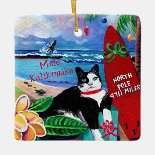 Hawaiians kerstkat in Poipu Ceramic Ornament (Voorkant)