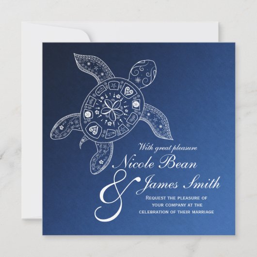 Hawaiians Zee Turtle White over Blue Beach Weddens Kaart (Voorkant)