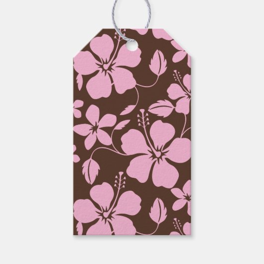 HAWAIIANSE HULA (HIBISCUS) BRUIN/ROZE CADEAULABEL (Voorkant)
