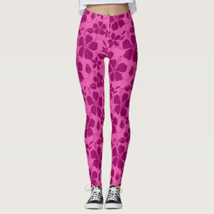 HAWAIIANSE HULA (HIBISCUS) BURGUNDY WIJN LEGGINGS