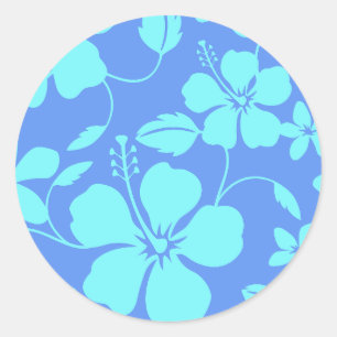 HAWAIIANSE HULA (HIBISCUS) MAARTJESKLEUR/TEAL RONDE STICKER