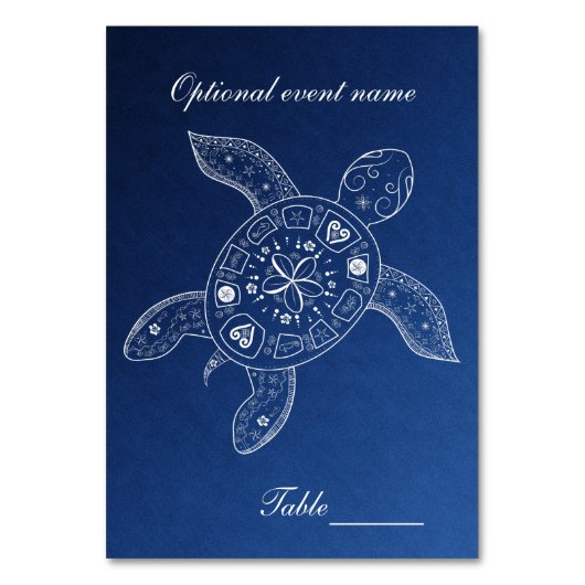 Hawaiische zeeschildpad blauwe strandfeest tafelnu kaart (Voorkant)