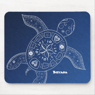 Hawaiische zeeschildpad Wit op Blauwe Strand Tropi Muismat