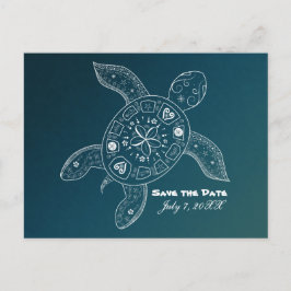 Hawaiische zeeschildpad witte turquoise strand sav aankondigingskaart