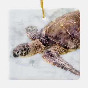 Hawaiitisch Zee Turtle Realistische Waterverf Keramisch Ornament