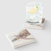 Hawaiitisch Zee Turtle Realistische Waterverf Stenen Onderzetter (Zijkant)