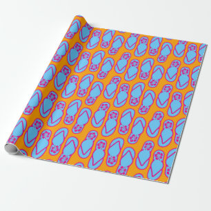 Hawaiitische Teenslippers in blauw en Oranje Cadeaupapier