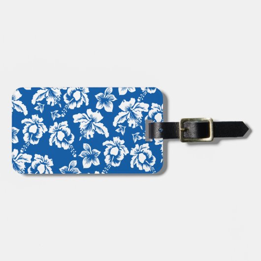 Hawiian Blue Flower Pattern Bagagelabel (Voorkant horizontaal)