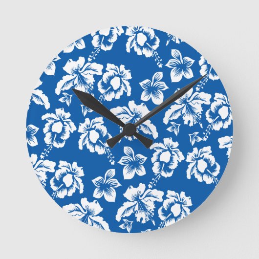 Hawiian Blue Flower Pattern Ronde Klok (Voorkant)