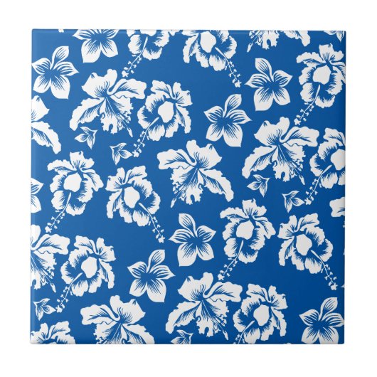 Hawiian Blue Flower Pattern Tegeltje (Voorkant)