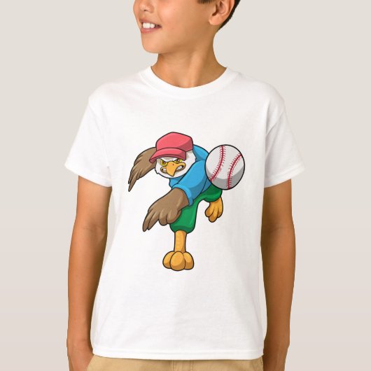 Hawk bij Baseball met honkbalknuppel T-shirt (Voorkant)