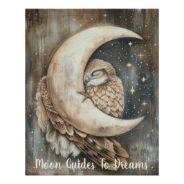 Hawk bird baby slapen op Moon Perfect Poster