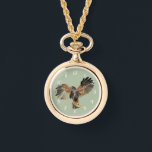 Hawk Flapping Wings Waterverf Schilderen Horloge<br><div class="desc">Handgeschilderde waterverf van Harris' Hawk. Ook bekend als Bay-vleugelhavik of Dusky Hawk. Het is gelegen aan de rand van de boomtak die zijn vleugels opent. Dit werd geschilderd op bogen van warm geperst papier.</div>