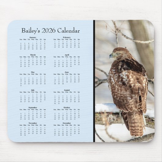 Hawk - Full year 2026 customizable calendar Muismat (Voorkant)