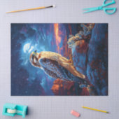 Hawk in de woestijn onder een volle maan Decoupage Tissuepapier (Craft)