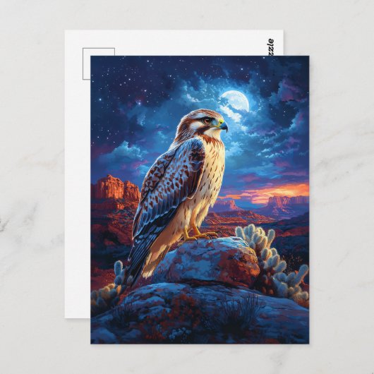 Hawk in the Desert Under a Full Moon Briefkaart (Voorkant / Achterkant)