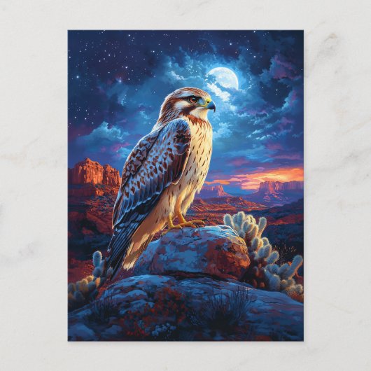 Hawk in the Desert Under a Full Moon Briefkaart (Voorkant)