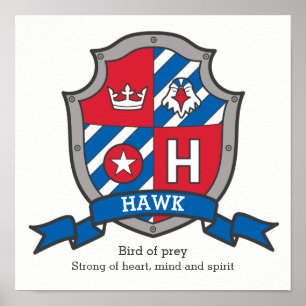 Hawk-jongens met naam heraldry shield poster