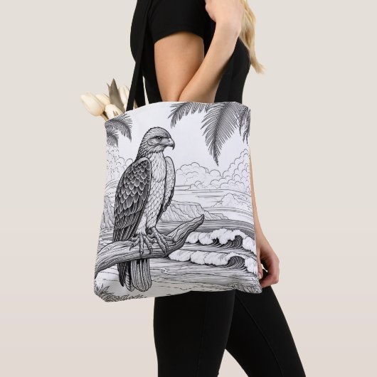 Hawk kijken over de oceaan horizon kleuren tote bag (Dichtbij)