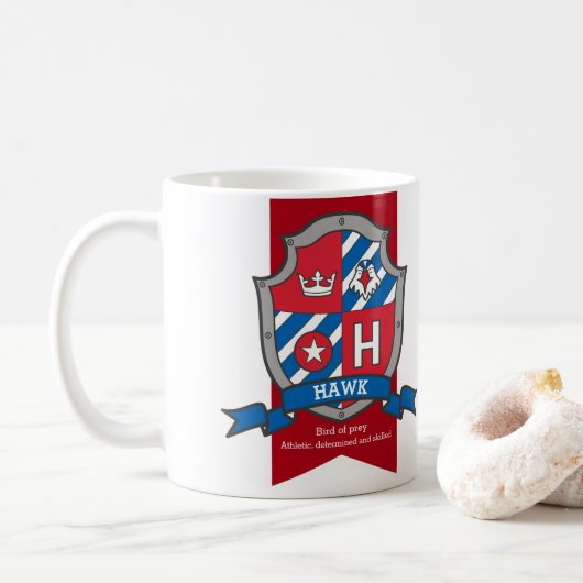 Hawk letter H heraldry red blue name betekent Koffiemok (Met donut)