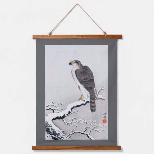 Hawk on Snow Covered Branch, Ohara Koson Hangend Wandkleed (Voorkant)