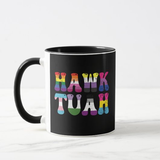 Hawk Tuah Grappige LGBTQ Regenboog Vlag Ally Trans Mok (Links)