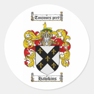 HAWKINS FAMILIE CREST - HAWKINSCOAT VAN WAPENS RONDE STICKER