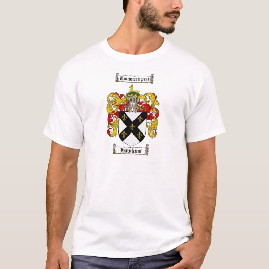 HAWKINS FAMILIE CREST - HAWKINSCOAT VAN WAPENS T-SHIRT (Voorkant)