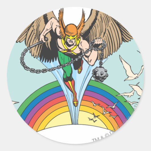 Hawkman Flies Thru Sky Ronde Sticker (Voorkant)