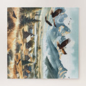 Hawks boven een klein oud bergdorpje. legpuzzel (Horizontaal)