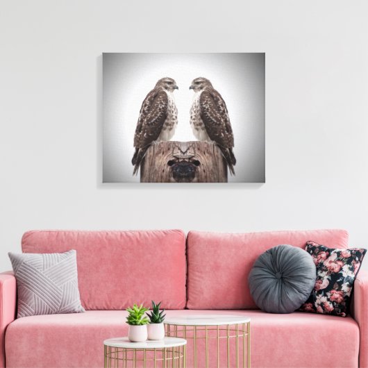 Hawks op een post canvas afdruk (Insitu (Woonkamer))