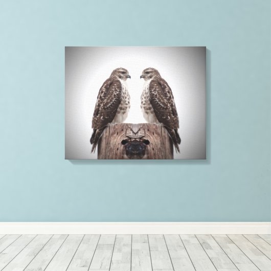 Hawks op een post canvas afdruk (Insitu (Houten vloer))