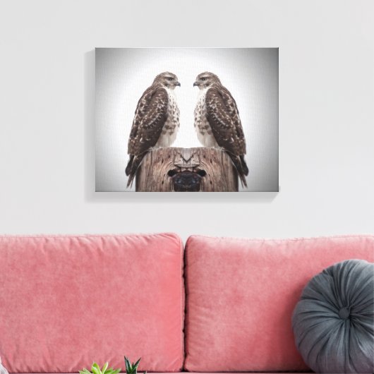 Hawks op een post canvas afdruk (Insitu (Woonkamer))