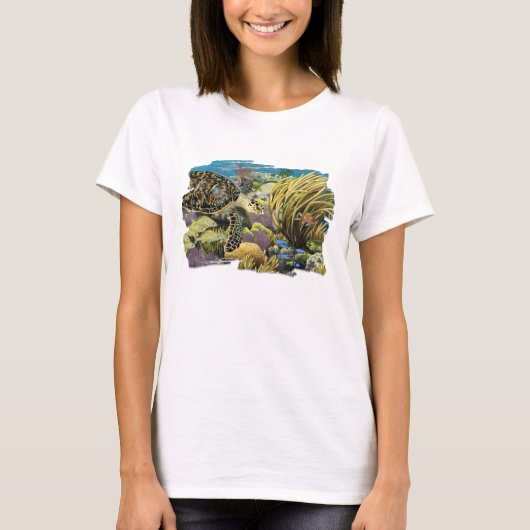Hawksbill Zee Turtle Over een T-shirt met patchrif (Voorkant)