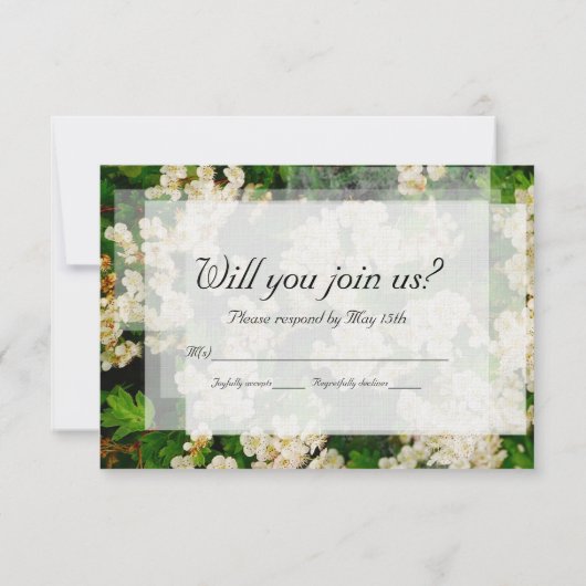 Hawthorn Blossom Wedding RSVP Kaart (Achterkant)