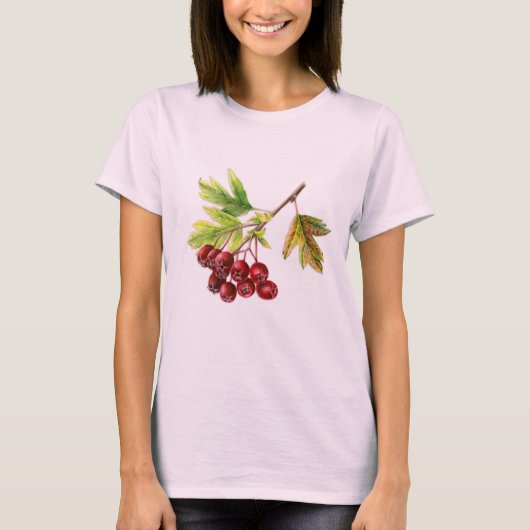 Hawthorn botanische fijne herfst bessen t-shirt (Voorkant)