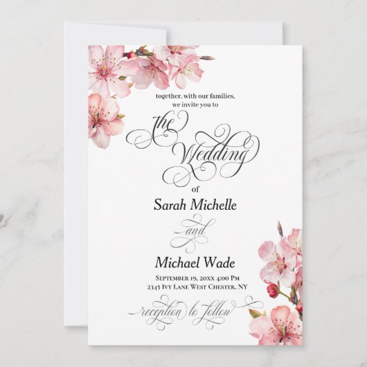 Hawthorn Elegant Calligraphy Wedding Invitation Kaart (Voorkant)