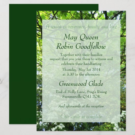 Hawthorn en Oak Handfasting Invitation Kaart (Voorkant / Achterkant)