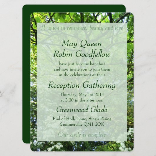 Hawthorn & Oak Handfasting Reception Uitnodiging (Voorkant / Achterkant)