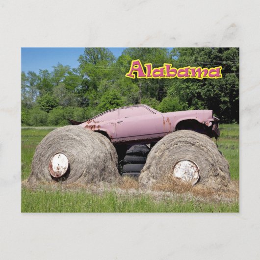 Hay Bale Art - Roze Monster Truck Briefkaart (Voorkant)