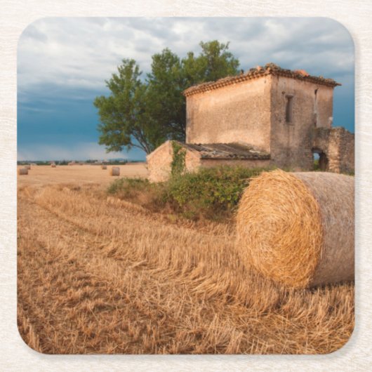 Hay bale in Provence veld Kartonnen Onderzetters (Voorkant)