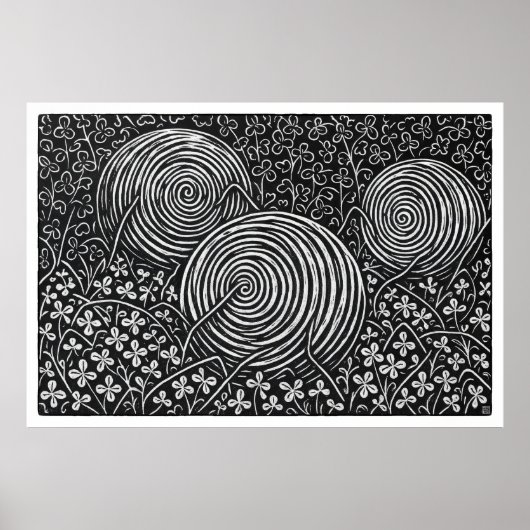 Hay Bales And Clover Large Linocut Print (Voorkant)