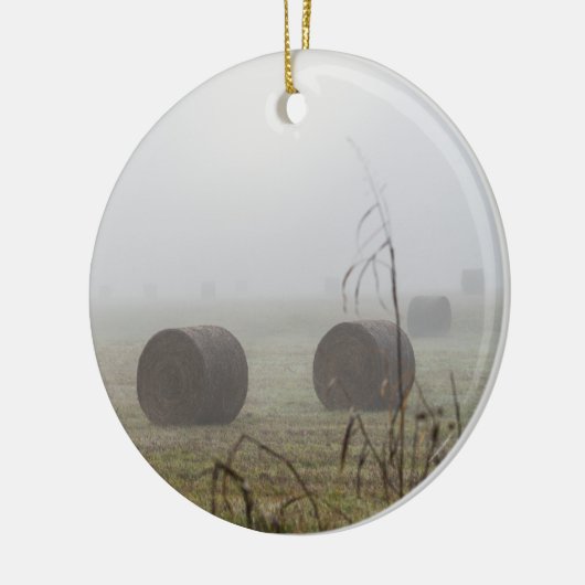 Hay Bales in de mist Keramisch Ornament (Links)