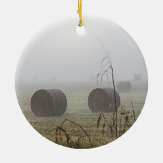 Hay Bales in de mist Keramisch Ornament (Achterkant)
