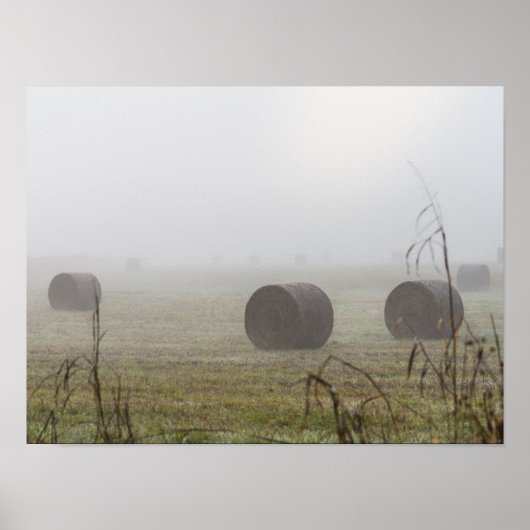 Hay Bales in de mist Poster (Voorkant)
