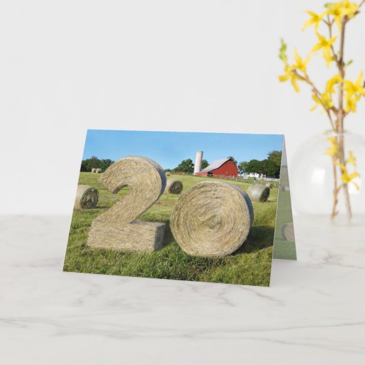 "Hay! Gelukkig 20ste!" wenskaart met Hay Bales Kaart (Gele Bloem)