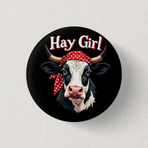 Hay Girl Farmer Funny Cattle Koe Boerderij Lovers Ronde Button 3,2 Cm