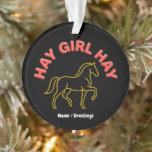 Hay Girl Hay Retro Horse Graphic 2026 Western Chic Ornament<br><div class="desc">Embrace the 2026 Horse Girl Renaissance with this "Hay Girl Hay" statement piece. Featuring a minimalist yellow gold line-art horse and 3D gummy-textured typography in vibrant light red, this bold graphic captures the modern equestrian spirit. Perfect for western fashion lovers and fire horse enthusiasts seeking a premium, retro-streetwear aesthetic. High-contrast...</div>
